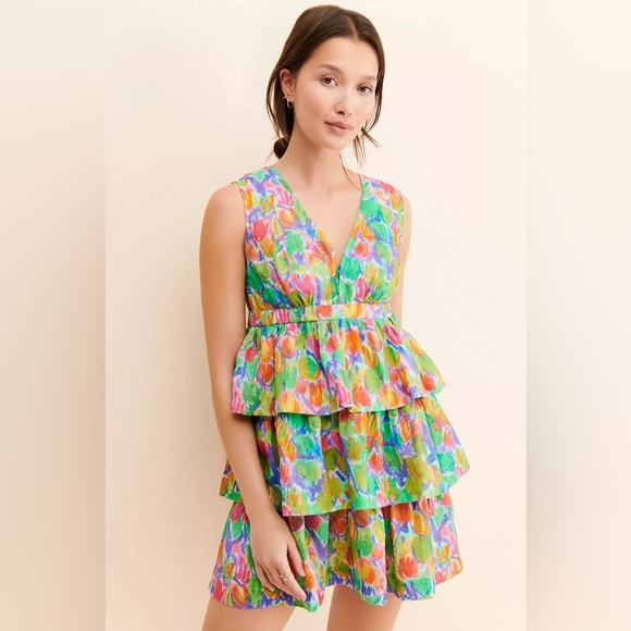 ANTHRO x TRACY REESE | HOPE FOR FLOWERS FLORAL PRINTED TIERED MINI DRESS SMALL - Picture 1 of 10
